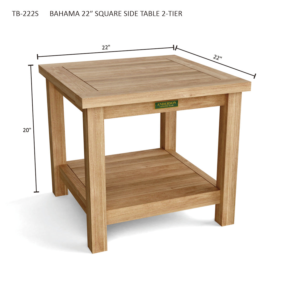 BAHAMA 22″ SQUARE SIDE TABLE 2-TIER