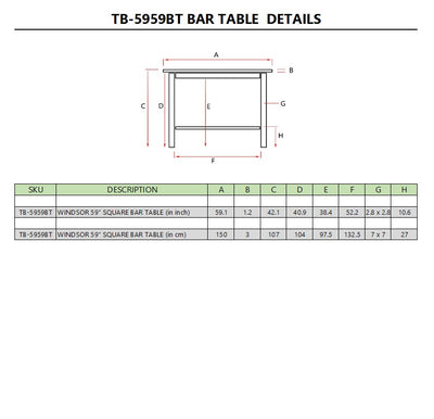 WINDSOR 59″ SQUARE BAR TABLE