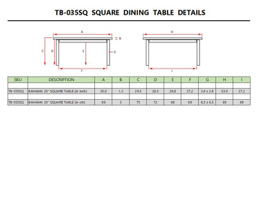 BAHAMA 35″ SQUARE BISTRO TABLE