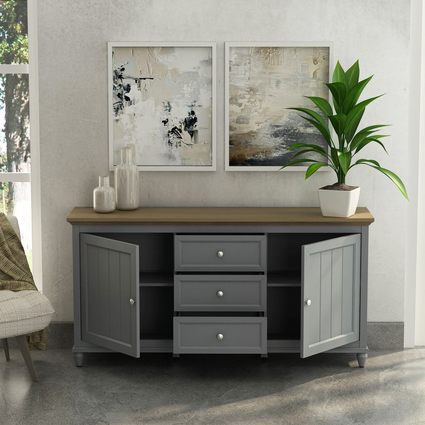 CHENON SIDEBOARD - GREY & BROWN