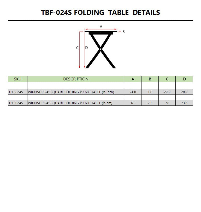 WINDSOR 24″ SQUARE PICNIC FOLDING TABLE