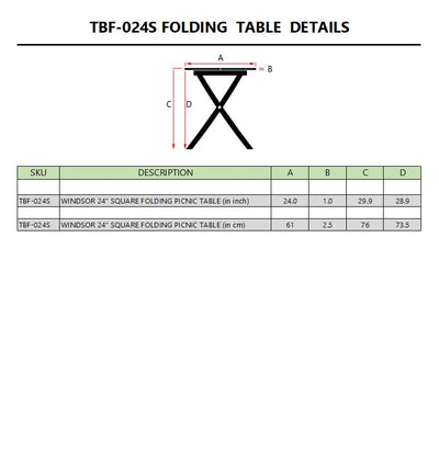 WINDSOR 24″ SQUARE PICNIC FOLDING TABLE