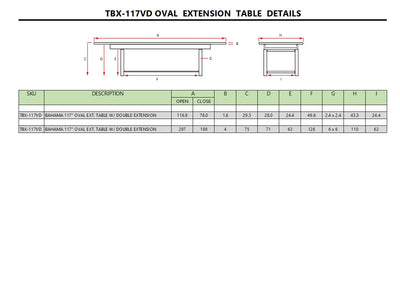 BAHAMA 117″ OVAL DOUBLE EXTENSION TABLE EXTRA THICK