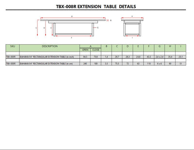 BAHAMA 94″ RECTANGULAR EXTENSION TABLE