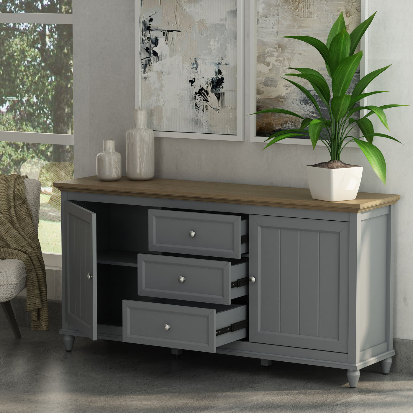 CHENON SIDEBOARD - GREY & BROWN