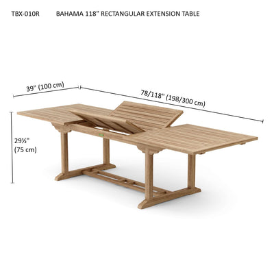 BAHAMA 118″ RECTANGULAR EXTENSION TABLE