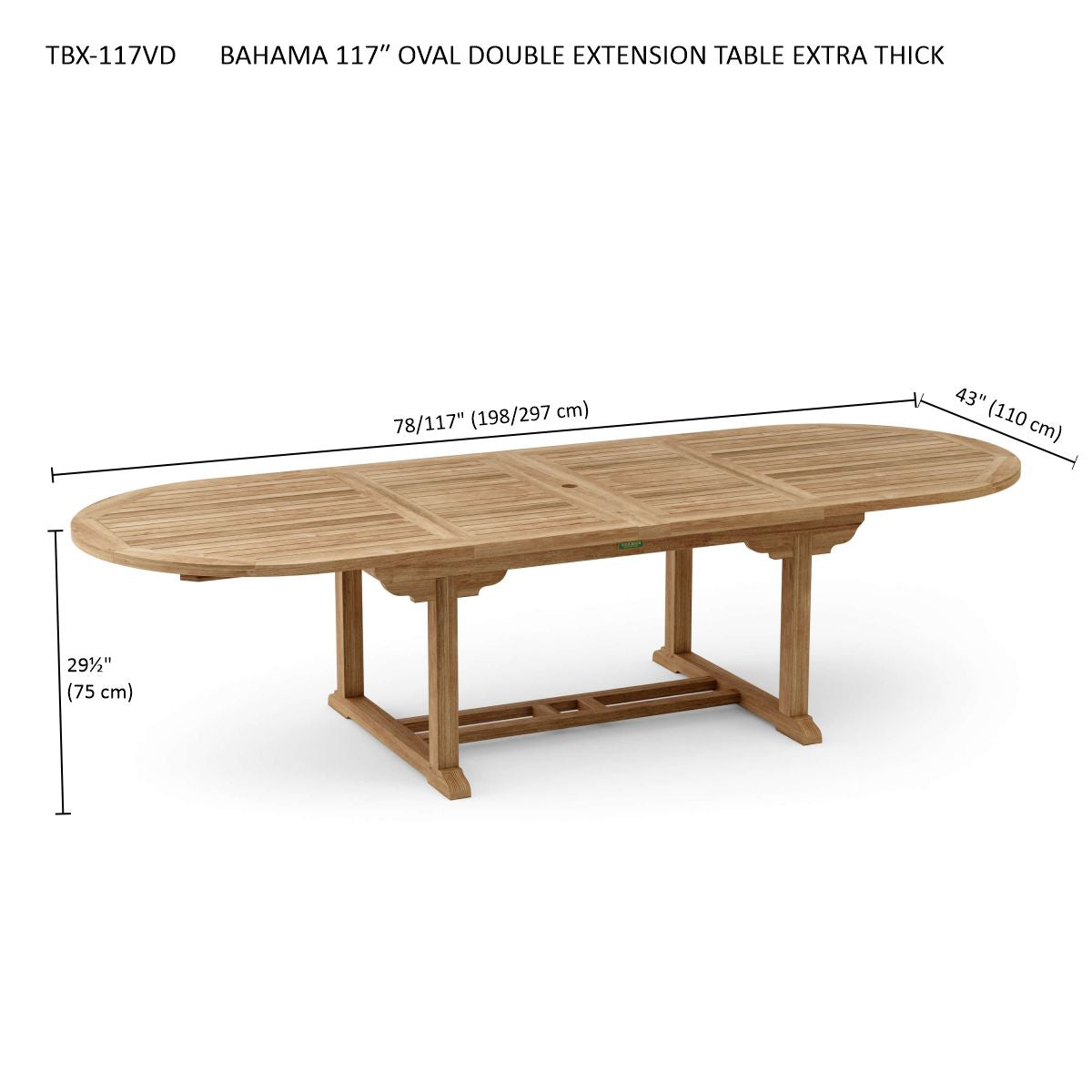 BAHAMA 117″ OVAL DOUBLE EXTENSION TABLE EXTRA THICK