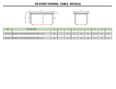 BAHAMA 70″ RECTANGULAR DINING TABLE