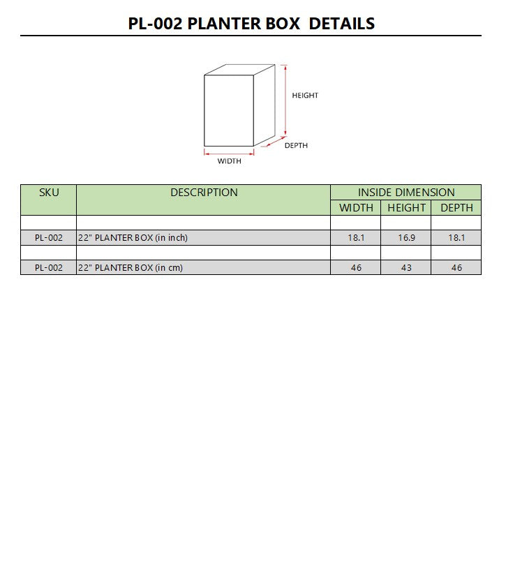 22″ PLANTER SQUARE BOX