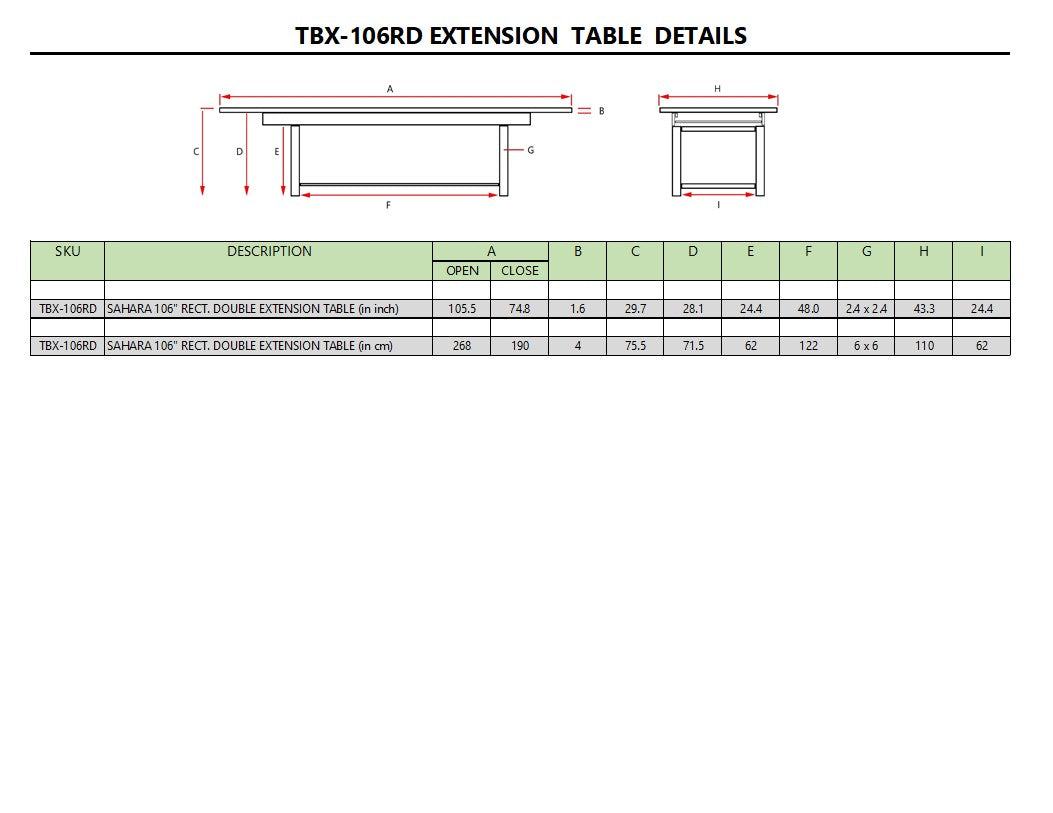 SAHARA 106″ RECTANGULAR DOUBLE EXTENSION TABLE