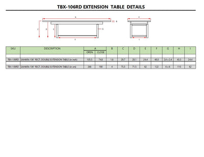 SAHARA 106″ RECTANGULAR DOUBLE EXTENSION TABLE