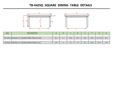 BAHAMA 42" SQUARE DINING TABLE