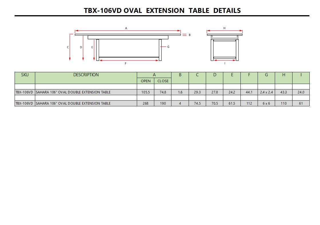 SAHARA 106″ OVAL DOUBLE EXTENSION TABLE