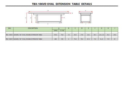 SAHARA 106″ OVAL DOUBLE EXTENSION TABLE