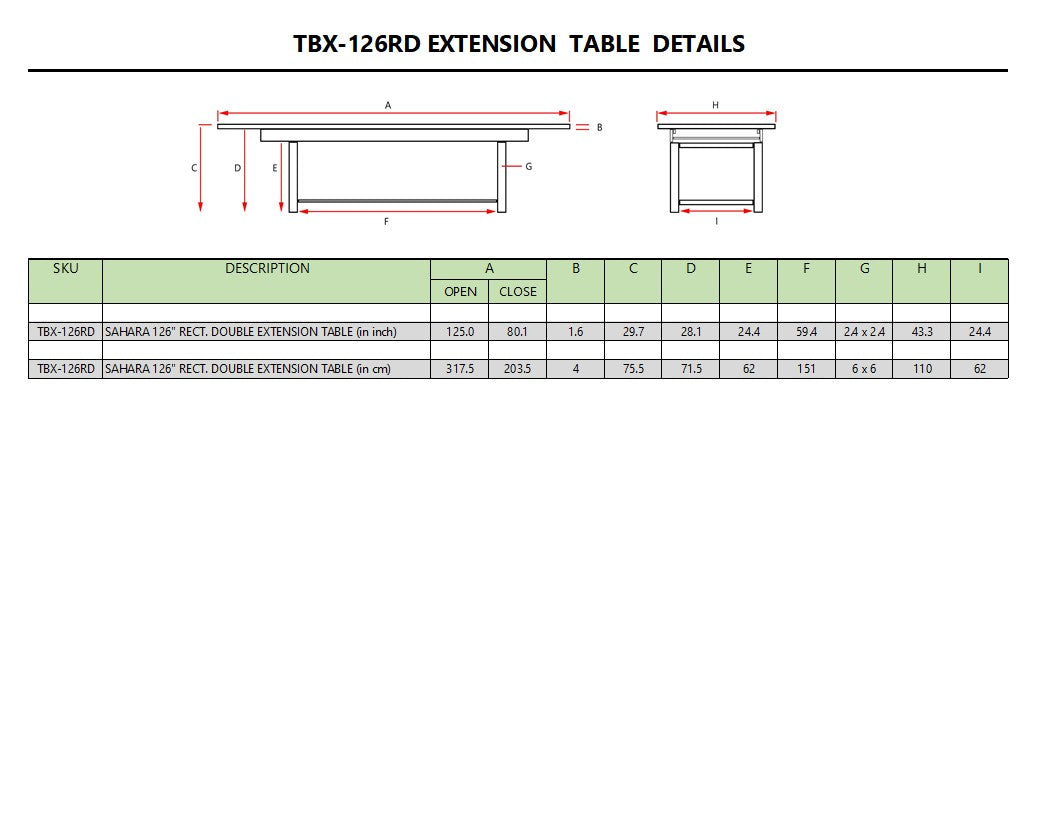 SAHARA 126″ RECTANGULAR DOUBLE EXTENSION TABLE