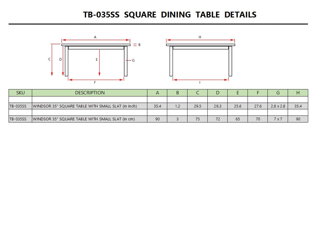 WINDSOR 35″ SQUARE BISTRO TABLE