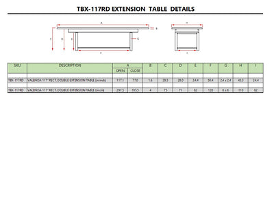 VALENCIA 117″ RECTANGULAR DOUBLE EXTENSION TABLE