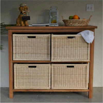 Towel Console Table with 4-Wicker Baskets